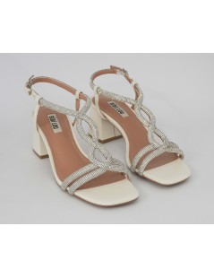 Bibi Lou Sandalo Tacco Medio Intreccio Strass Pelle Bianco