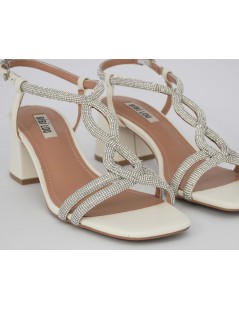 Bibi Lou Sandalo Tacco Medio Intreccio Strass Pelle Bianco