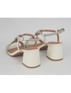 Bibi Lou Sandalo Tacco Medio Intreccio Strass Pelle Bianco
