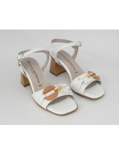 Donna Serena Sandalo Tacco Medio Accessorio Pelle Bianco