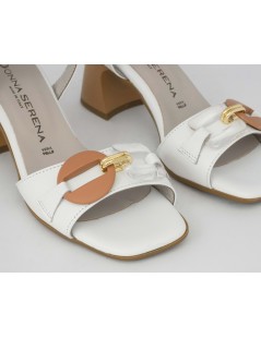 Donna Serena Sandalo Tacco Medio Accessorio Pelle Bianco