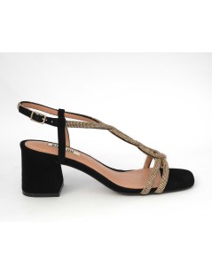 Bibi Lou Sandalo Medio Intreccio Strass Camoscio Nero Bronzo