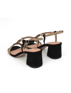 Bibi Lou Sandalo Medio Intreccio Strass Camoscio Nero Bronzo