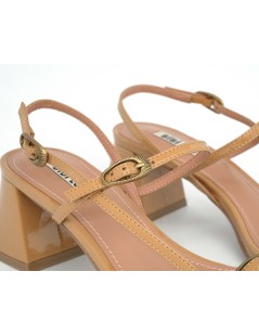 Bibi Lou Sandalo Tacco Medio Fascette Multi Fibbie Cammello