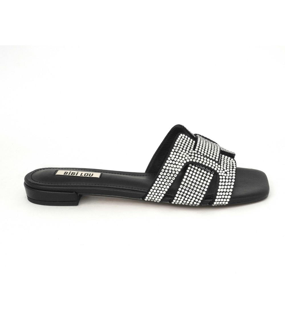 Bibi Lou Ciabattina Tacco Basso Fascia Strass Nero