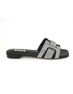 Bibi Lou Ciabattina Tacco Basso Fascia Strass Nero