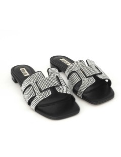 Bibi Lou Ciabattina Tacco Basso Fascia Strass Nero