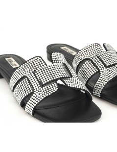 Bibi Lou Ciabattina Tacco Basso Fascia Strass Nero