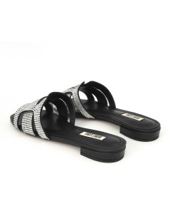 Bibi Lou Ciabattina Tacco Basso Fascia Strass Nero