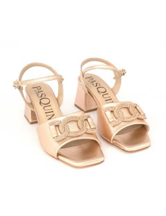 Pasquini Sandalo Tacco Medio Gioiello Strass Laminato Rame