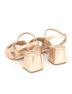 Pasquini Sandalo Tacco Medio Gioiello Strass Laminato Rame