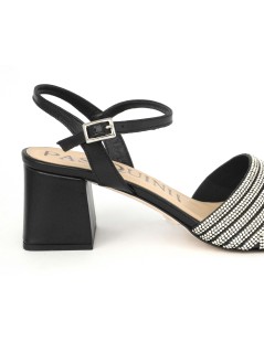 Pasquini Sandalo Tacco Medio Gioiello Strass Pelle Nero