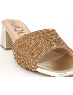 Pasquini Sandali Ciabatta Gioiello Strass Rame Pelle Platino