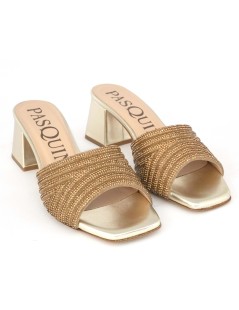 Pasquini Sandali Ciabatta Gioiello Strass Rame Pelle Platino