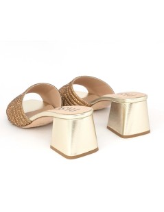 Pasquini Sandali Ciabatta Gioiello Strass Rame Pelle Platino