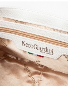 Nero Giardini Borsa a Spalla Tracolla Pelle Tessuto Logo Calamita Bianco
