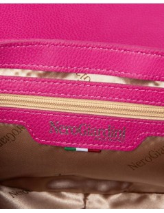 Nero Giardini Borsa a Spalla Tracolla Pelle Tessuto Logo Calamita Fuxia