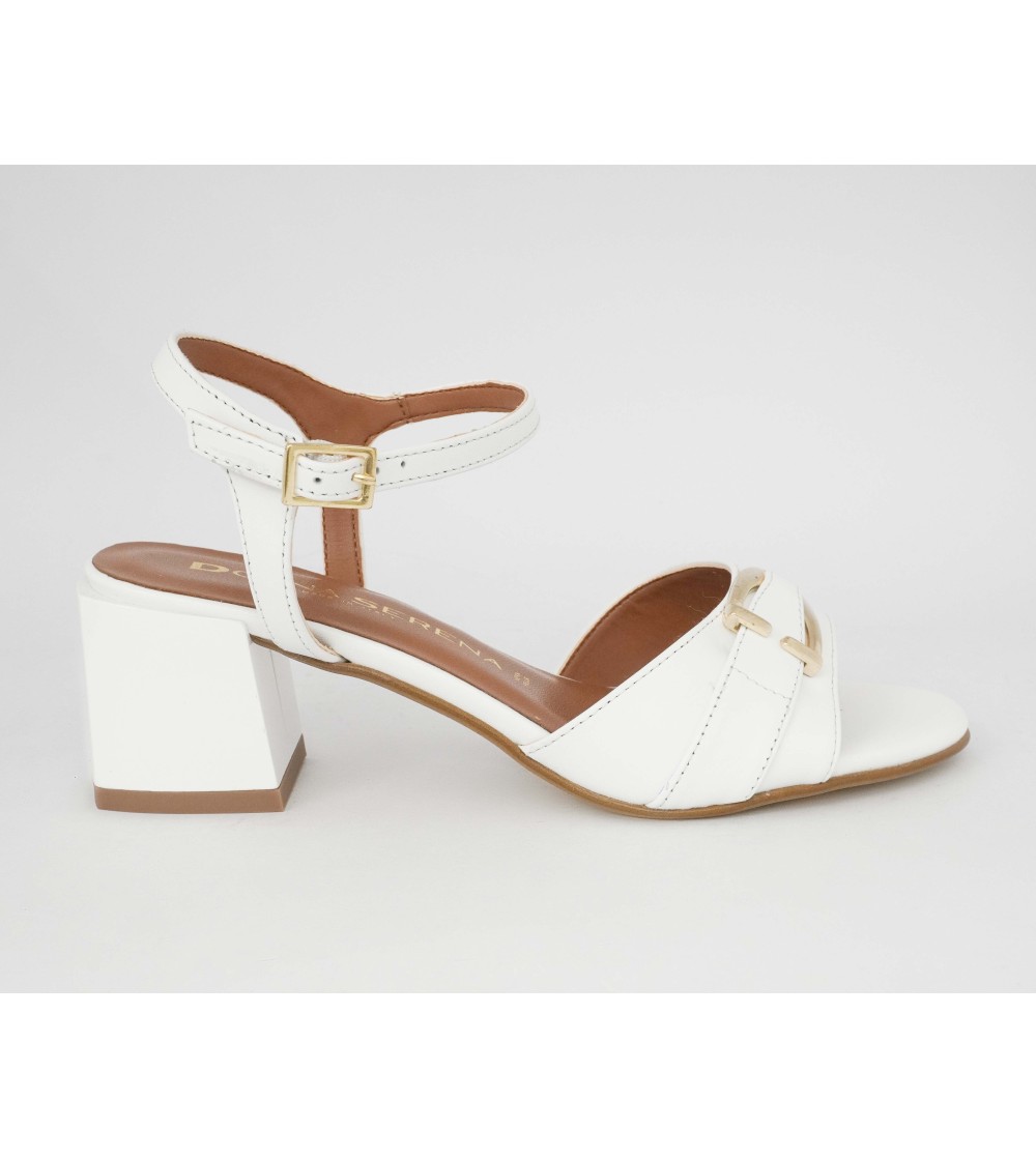 Donna Serena Sandalo Tacco Medio Braccialetto Camoscio Bianco