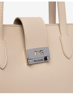 Nero Giardini Borsa a Spalla Chiusura Zip Logo Scatto Lino
