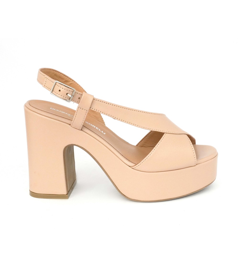 Gianmarco Sorelli Gioia Sandalo Zeppatacco Trasversale Nappa Cipria