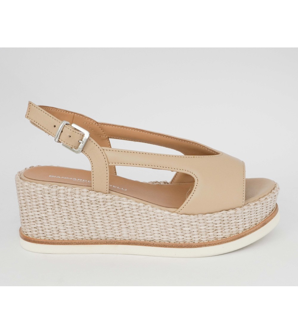 Gianmarco Sorelli JIL Sandalo Zeppa Rafia Nappa Beige