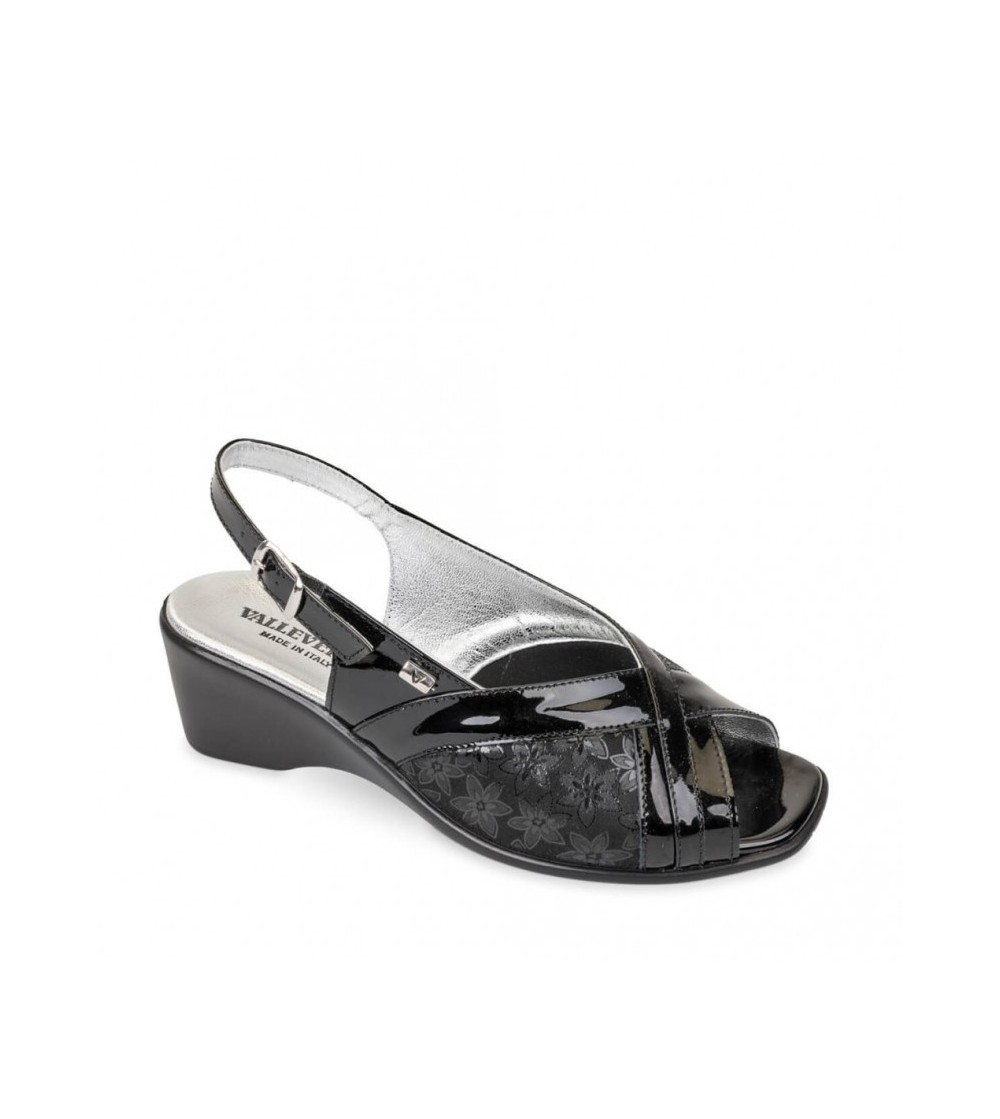 Valleverde Sandalo Zeppa Comfort Elastic Vernice Nero