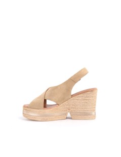 Valleverde Sandalo Fasciato Incrocio Zeppa Alta Beige