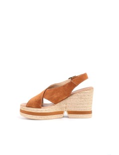 Valleverde Sandalo Fasciato Incrocio Zeppa Alta Cuoio