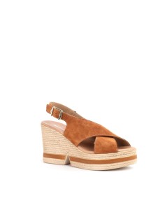 Valleverde Sandalo Fasciato Incrocio Zeppa Alta Cuoio