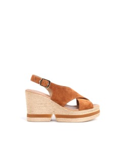 Valleverde Sandalo Fasciato Incrocio Zeppa Alta Cuoio