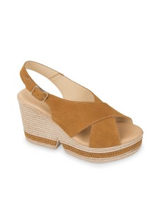 Valleverde Sandalo Fasciato Incrocio Zeppa Alta Cuoio