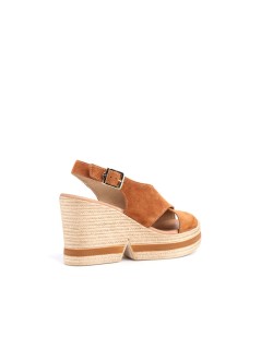 Valleverde Sandalo Fasciato Incrocio Zeppa Alta Cuoio