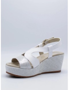 Valleverde Sandalo Fascia Laminata Incrociato Bianco Argento