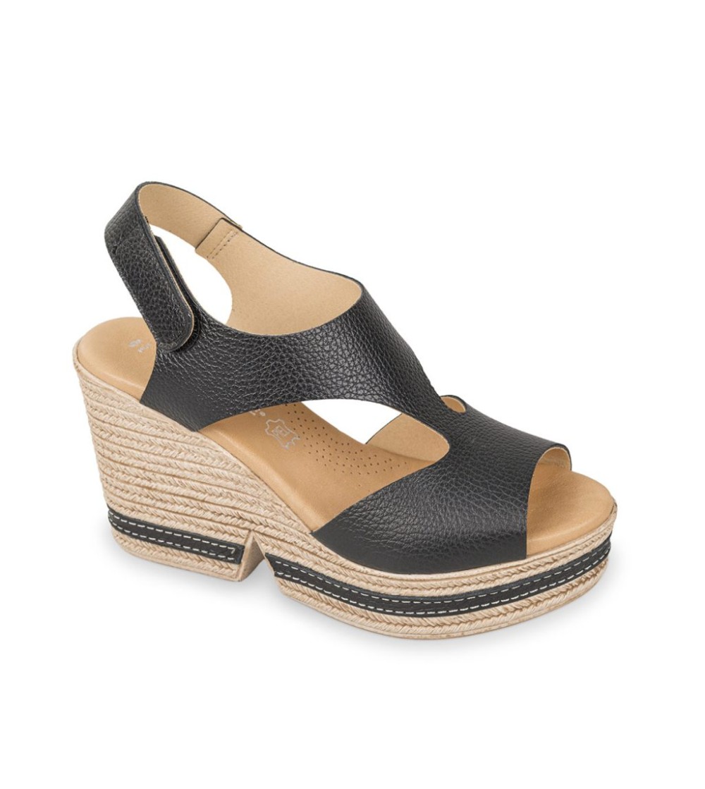 Valleverde Zeppa Tacco Bicolor Fascia Unito Tallone Velcro Nero