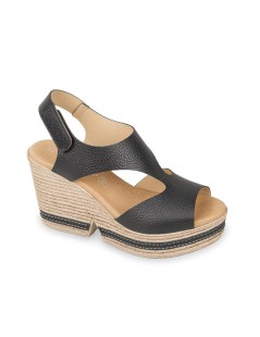 Valleverde Zeppa Tacco Bicolor Fascia Unito Tallone Velcro Nero