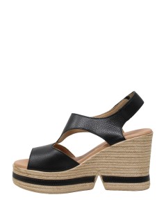 Valleverde Zeppa Tacco Bicolor Fascia Unito Tallone Velcro Nero