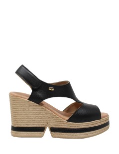 Valleverde Zeppa Tacco Bicolor Fascia Unito Tallone Velcro Nero