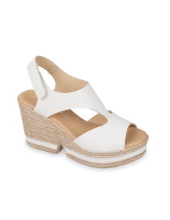 Valleverde Zeppa Tacco Bicolor Fascia Unito Tallone Velcro Bianco