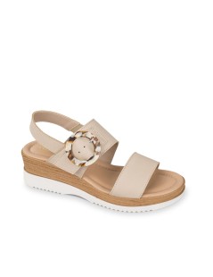 Valleverde Sandalo Zeppa 2 Fasce Fibbia Cinturino Elastico Beige