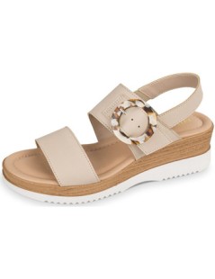 Valleverde Sandalo Zeppa 2 Fasce Fibbia Cinturino Elastico Beige
