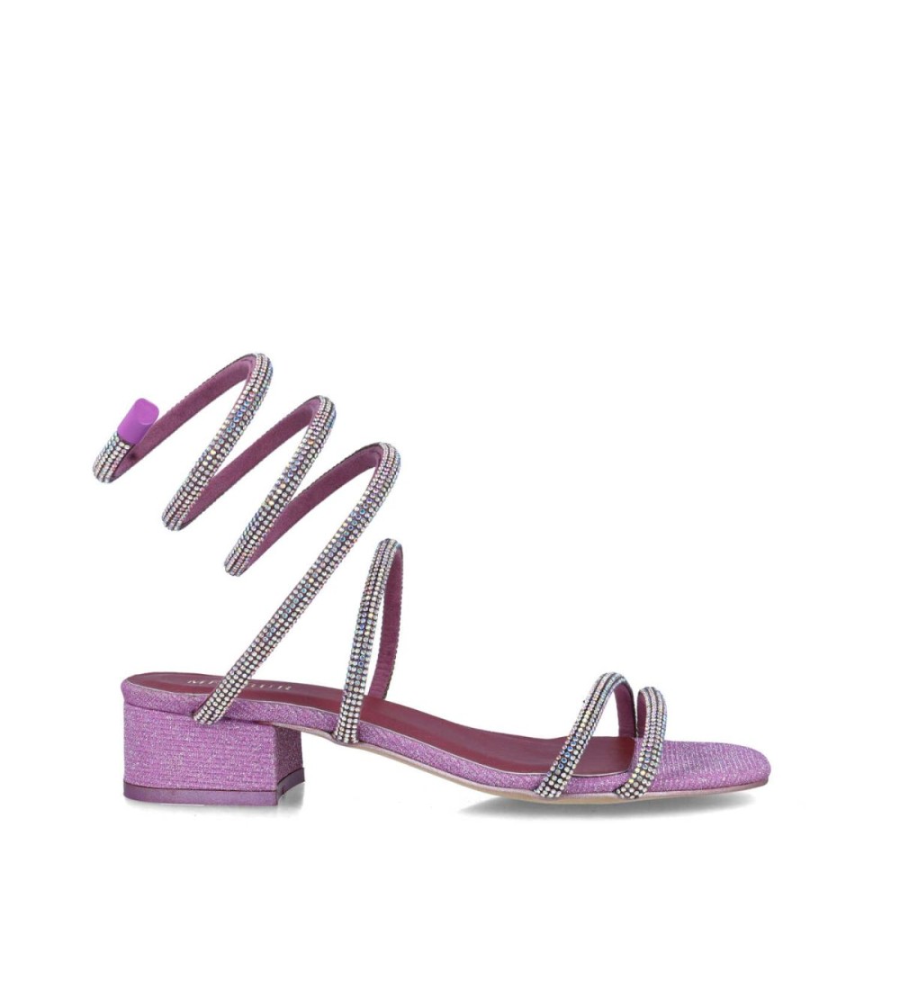 Menbur Sandalo Spirale Tacco Medio Glitter Strass Rosa