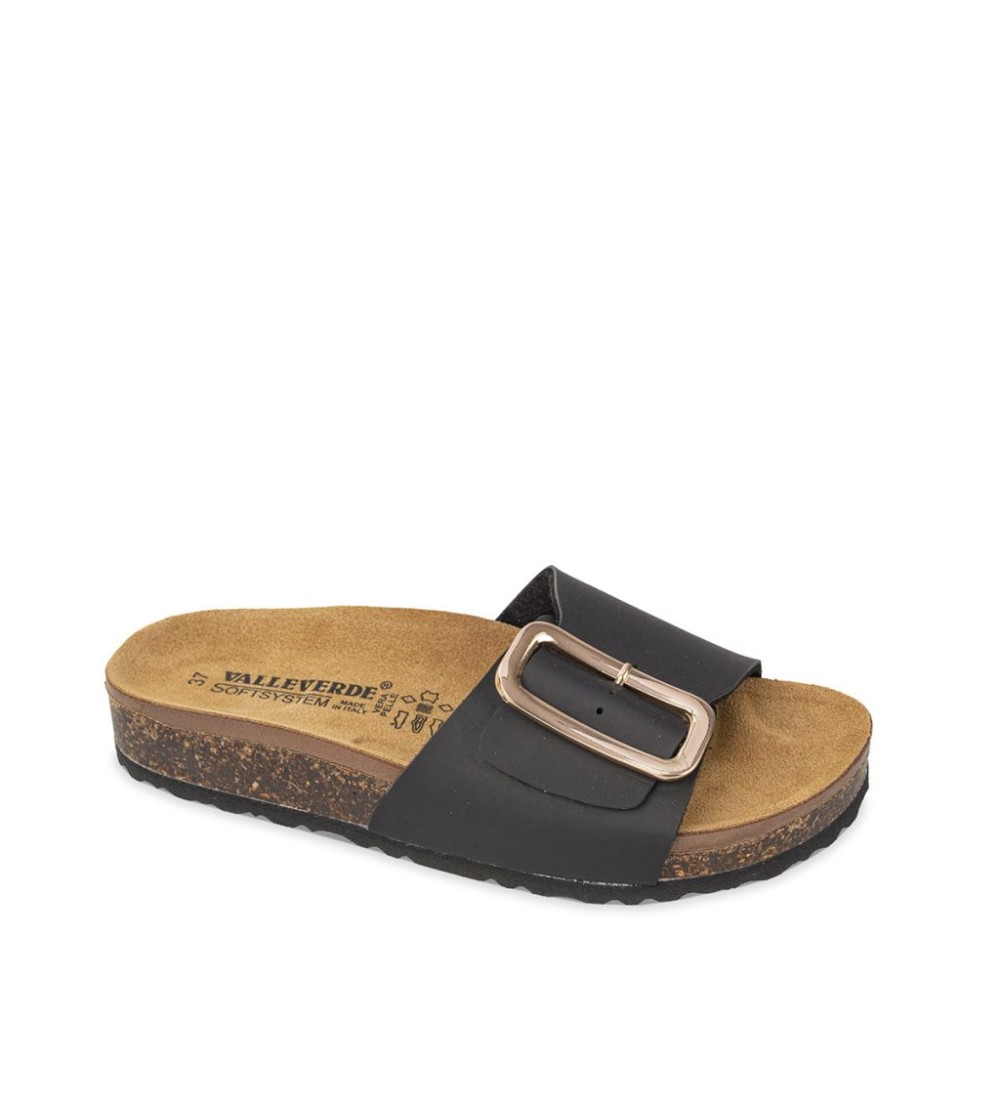 Valleverde Ciabatta Bio Soft Fascia Unica Fibbia Grande Nero