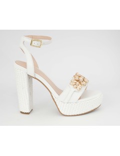 Lorenzo Mari Sandalo Tacco Alto Plateau Braccialetto Rafia Bianco