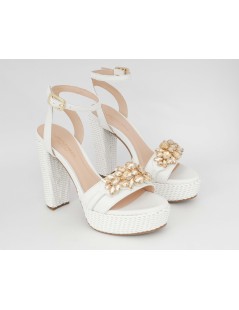 Lorenzo Mari Sandalo Tacco Alto Plateau Braccialetto Rafia Bianco