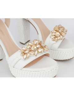 Lorenzo Mari Sandalo Tacco Alto Plateau Braccialetto Rafia Bianco