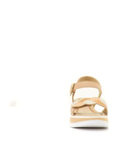 Valleverde Sandalo Zeppa Bicolor Velcro Strass Fibbia Beige