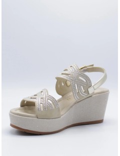 Valleverde Sandalo Zeppa Brillanti Fasce Tagli Strass Fibbia Visone