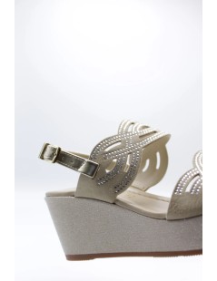 Valleverde Sandalo Zeppa Brillanti Fasce Tagli Strass Fibbia Visone