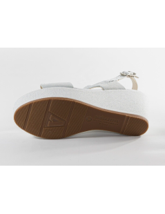 Valleverde Sandalo Zeppa Brillanti Fasce Tagli Strass Fibbia Bianco Argento