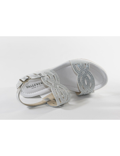 Valleverde Sandalo Zeppa Brillanti Fasce Tagli Strass Fibbia Bianco Argento